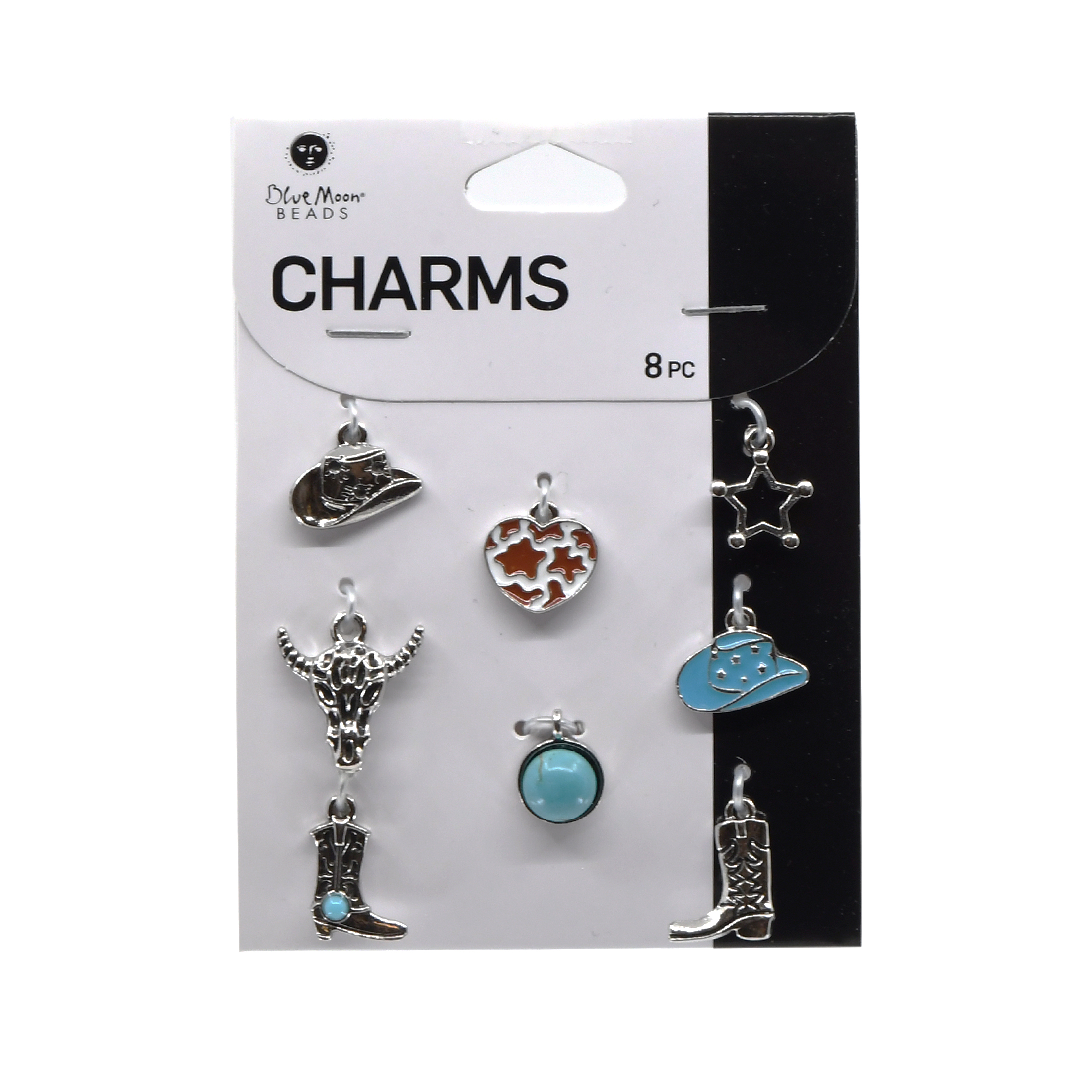 Blue Moon Beads Silver Turquoise Western Charms, Set of 8