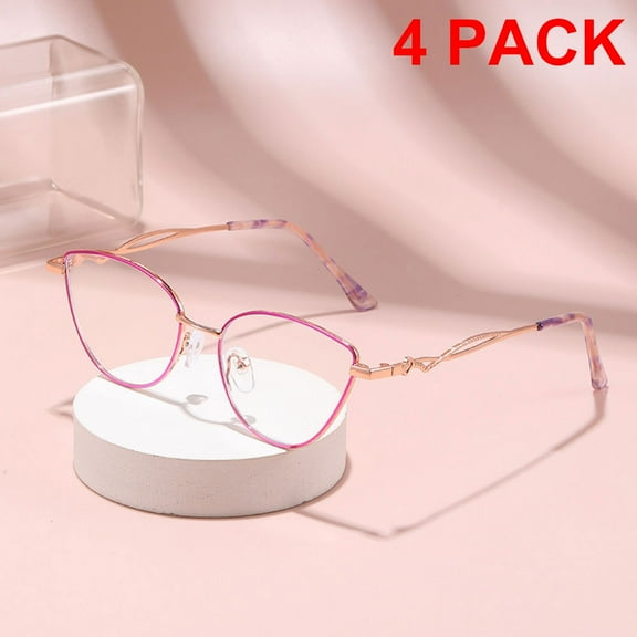 4 Pairs of Women Cat Eye Anti-blue Light Reading Glasses Metal Presbyopia Glasses Fashinable Readers Purple Gold Eyeglasses Frame