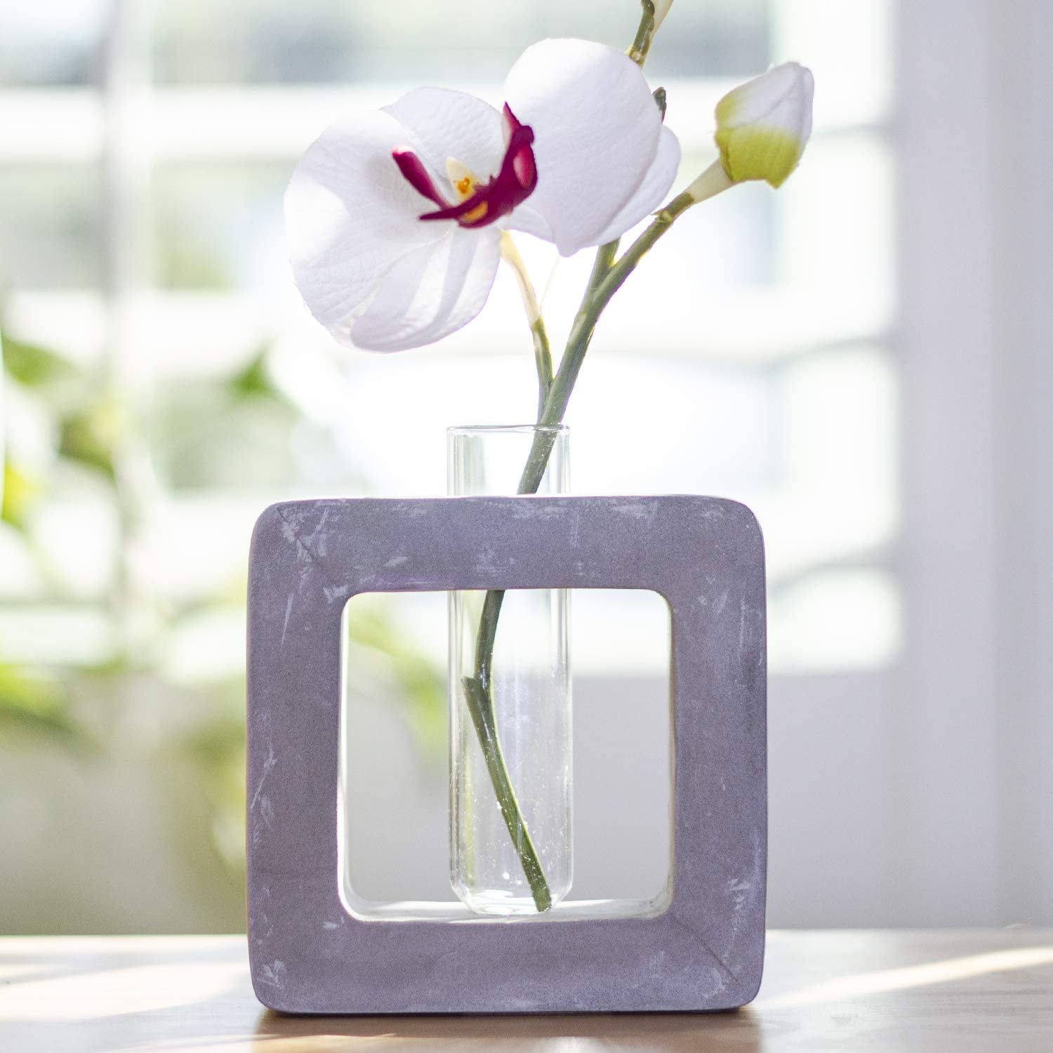 Frank Lloyd Wright Design Inspired Polished Concrete Organic Element Basic Shape Glass Vase Tube Flower Bud Vase Home De