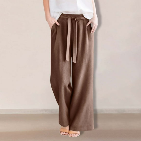 High Waist Drawstring Wide Leg Pants For Women Casual Solid Color Linen Trousers Comfortable Summer Fashion Plaid Dress Pants for Women Business Casual Animal Print Pants for Women Womens Casual Pants