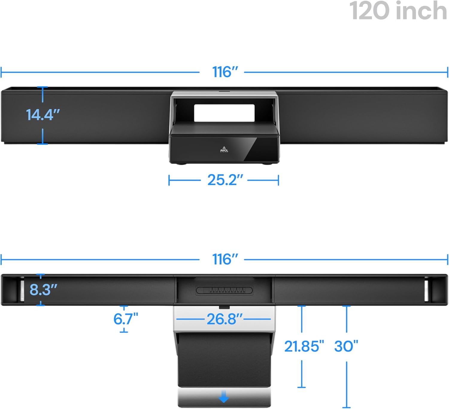 AWOL Vision RGB Glow Station 120" UST Projector Stand with RGB Lighting, Remote, Cable Management & 4-Outlet Power
