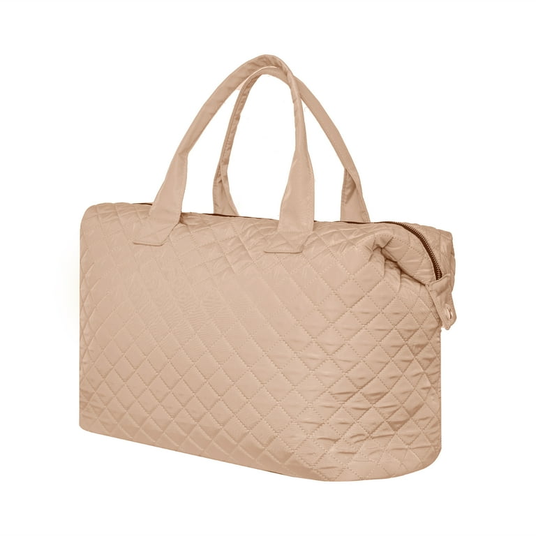 Alexis Bendel Mauve Checkered Pattern Nylon Travel Duffle Tote Bag