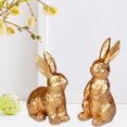 thumbnail image 3 of 2 piezas de adorno de conejo de Pascua tallado en resina dorada, estatua de animal, decoración para el hogar, la oficina, fiestas, escritorios, 3 of 8