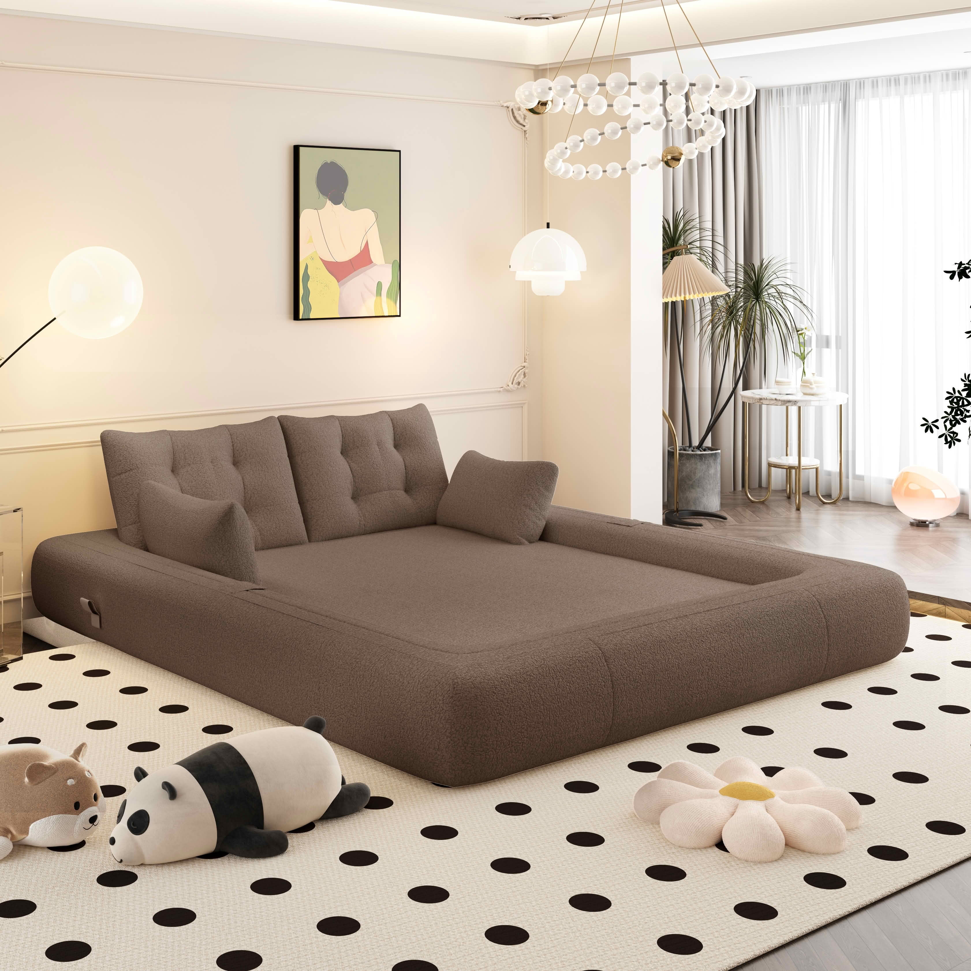 MAYEERTY 78.7" Human Dog Lazy Sofa, 3-in-1 Sherpa Fleece Foldable Sofa Bed with 4 Pillows, Vacuum Packed No Assembly Couch for Living Room Playroom