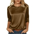 thumbnail image 3 of Women's Tops Tees & Blouses Summer Plus Size Crew Neck 3/4 Sleeve Solid Color Women's Casual Spring Summer Loose Pullover Tops, 3 of 10