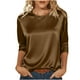 thumbnail image 3 of RKSTN Women's 3/4 Length Sleeve Satin Shirts Oversized Crewneck Satin Silk Pullover T Shirts Top Womens Casual Solid Plus Size Round Neck Loose Fits Three Quarter Sleeve Shirt Spring Summer Clothes, 3 of 10