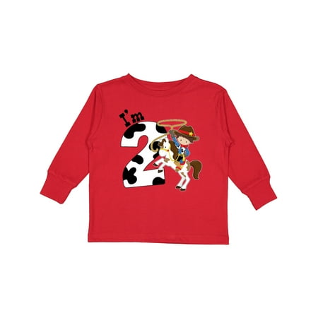 

Inktastic I m Two-cowboy Riding Horse Birthday Gift Toddler Boy Girl Long Sleeve T-Shirt