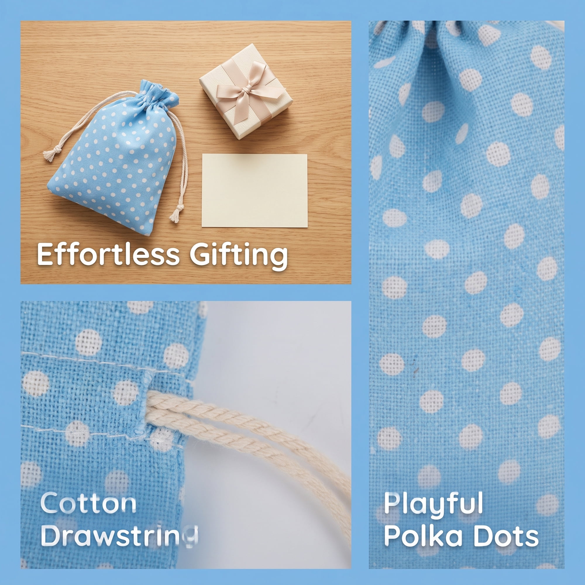 Unique Bargains Drawstring Gift Bags with Handles for Occasions Blue Dot 5.1" x 7.1"