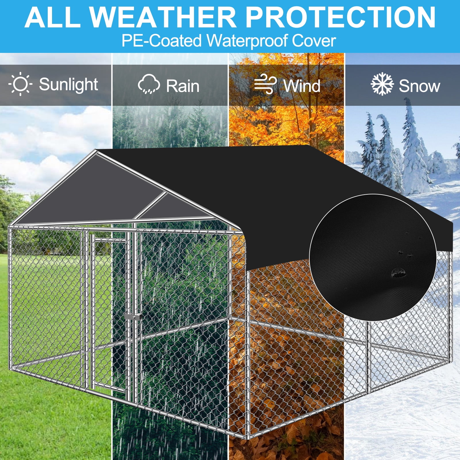 Jarbalai 10 x 10ft Large Outdoor Covered Dog Kennel with Roof Heavy Duty Outside Dog Run Enclosure