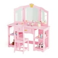 thumbnail image 2 of Ktaxon Kids' Wooden Vanity Table and Stool Set with Tri Folding Mirror, Princess Makeup Dressing Table,Children's Furniture, Girls Gift, Pink, 2 of 8