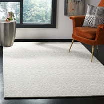 SAFAVIEH Blossom Emalee Abstract Wool Area Rug, Silver/Ivory, 4' x 6'