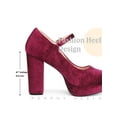 thumbnail image 5 of BLISSFUL STEP Women's Platform Mary Jane Heels Chunky Heel Ankle Strap Faux Velvet Pumps Burgundy 6, 5 of 6