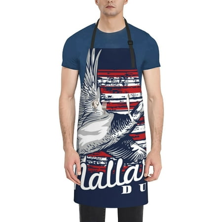 

Tebeau Mallard Duck With American Flag Print Waterproof Cooking Aprons Adjustable Bib Soft Chef Apron with 2 Pockets for Men Women