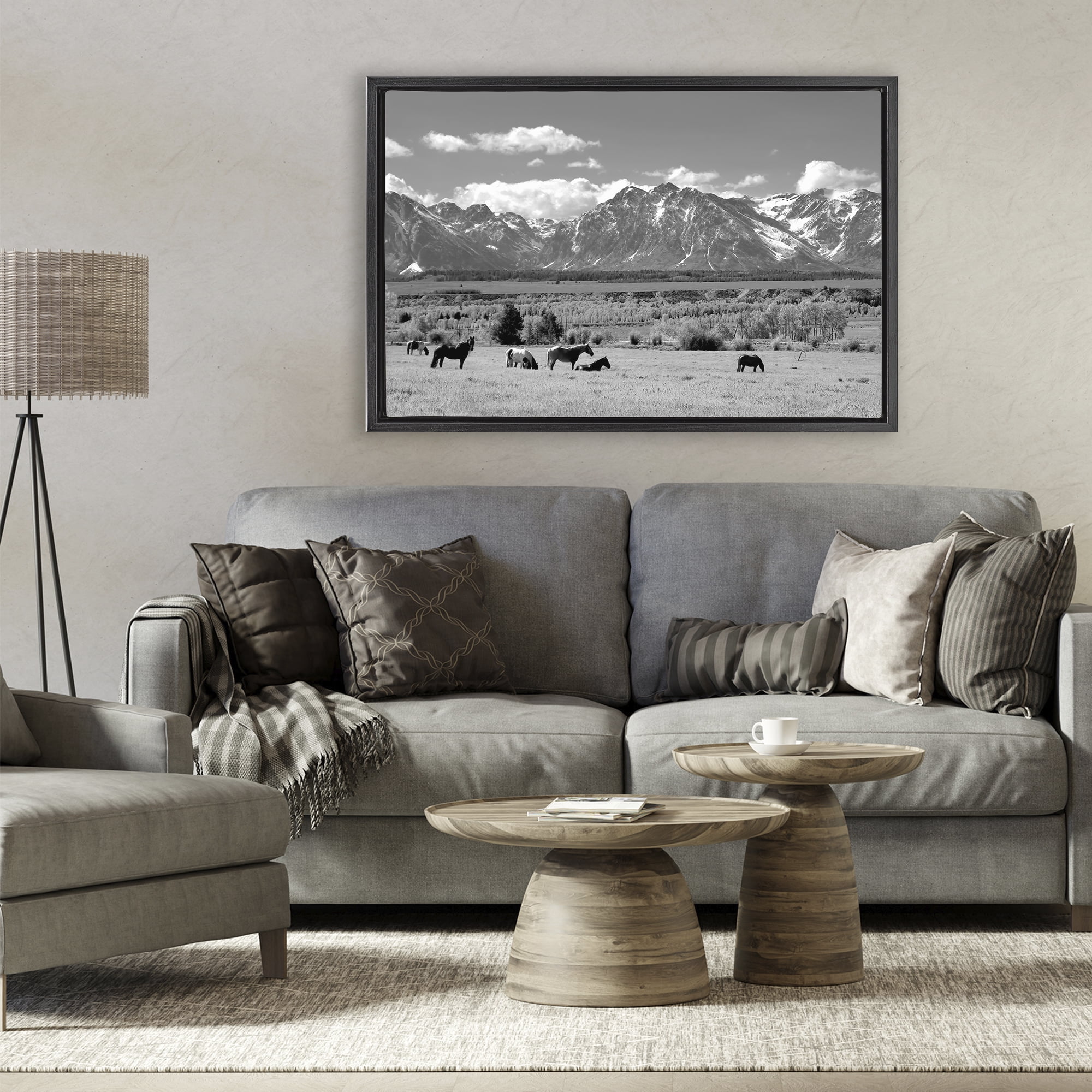 Stupell Industries Wyoming Ranch Horses Grazing Black Framed Floater Canvas Wall Art, design by Steve Toole