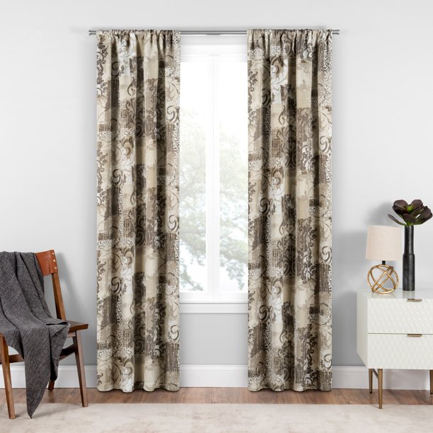 Eclipse Chiswick Global Damask Print Blackout Rod Pocket Window Curtain