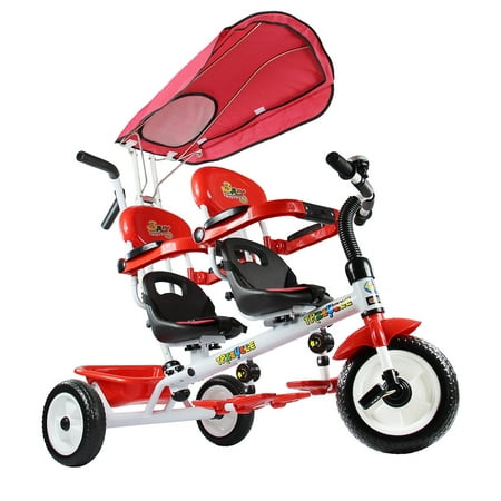 Costway 4 In 1 Twins Kids Baby Stroller Tricycle Safety Double Rotatable Seat w/ Basket (Best 4 In 1 Trike)