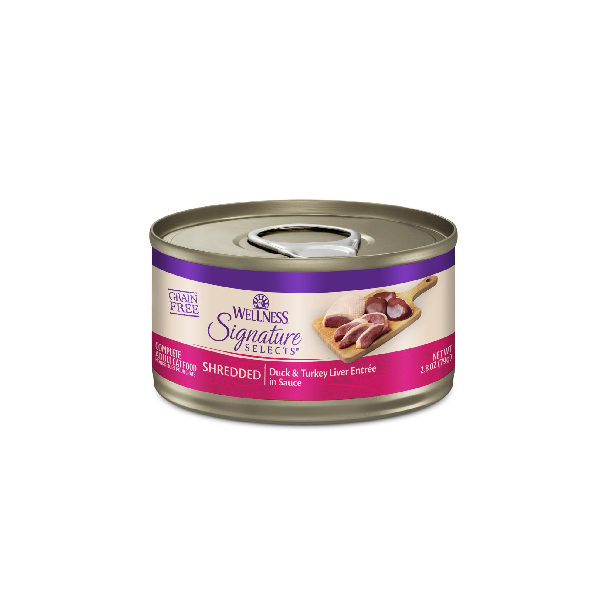 Wellness CORE Grain Free Duck & Turkey Liver Signature Selects Shredded Adult Wet Cat Food, 2.8 oz., Case of 12
