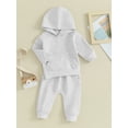 thumbnail image 3 of FEORJGP Toddler Boy Girl Basic Solid Outfits Infant 0-3Y Baby Long Sleeve Hooded Sweatshirt Pocket Pullover Hoodies Tops Drawstring Pants Sets Newborn Loose Casual Clothes for Spring Fall, 3 of 9