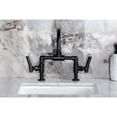 thumbnail image 3 of Kingston Brass KS2170TKL Two-Handle 4-Hole Deck Mount Bridge Bathroom Faucet with Push Pop-Up Drain in Matte Black, 3 of 7