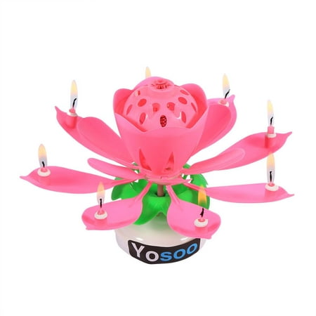 WALFRONT 1 pcs Magical Blossom Lotus Musical Rotating 8 Candle Best Gift for