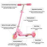 TENBOOM Monopattino Pieghevole Per Bambini 4-7 Anni Con Ruote LED Luminose – Leggero 2,3 Kg E Manubrio Regolabile