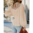 thumbnail image 3 of PRETTYGARDEN Women's Spring Tops Crewneck Eyelet Lace Crochet Casual Long Sleeve T Shirts Loose Chiffon Solid Blouses, 3 of 7