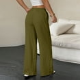 thumbnail image 4 of Womens Linen Pants Drawstring Elastic Waist Wide Leg Beach Pants for Women Cotton Linen Palazzo Pant with Pockets Army Green L, 4 of 5