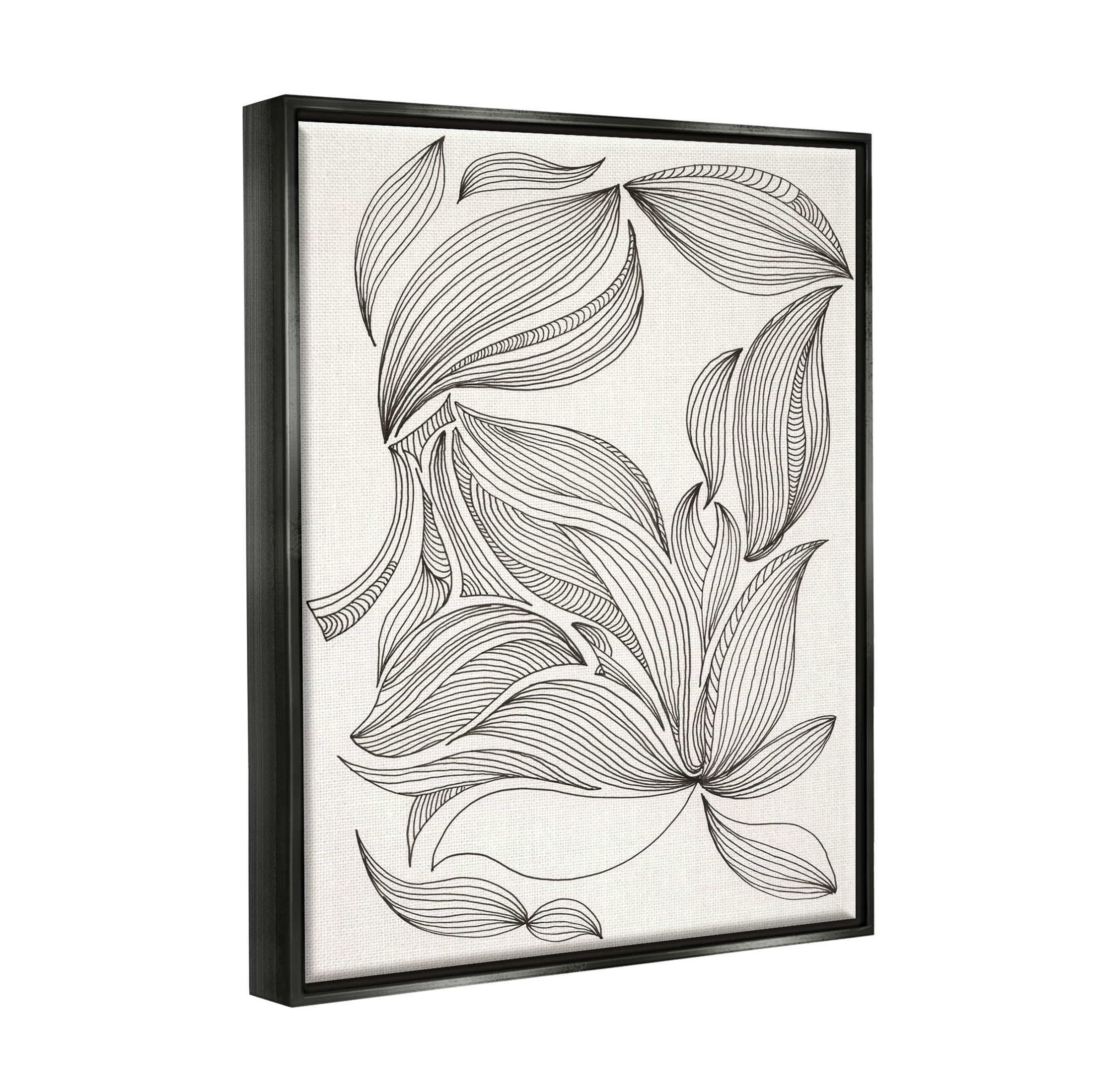 Stupell Industries Abstract Striped Floral Petals Graphic Art Jet Black Floating Framed Canvas Print Wall Art, Design by Regina Moore