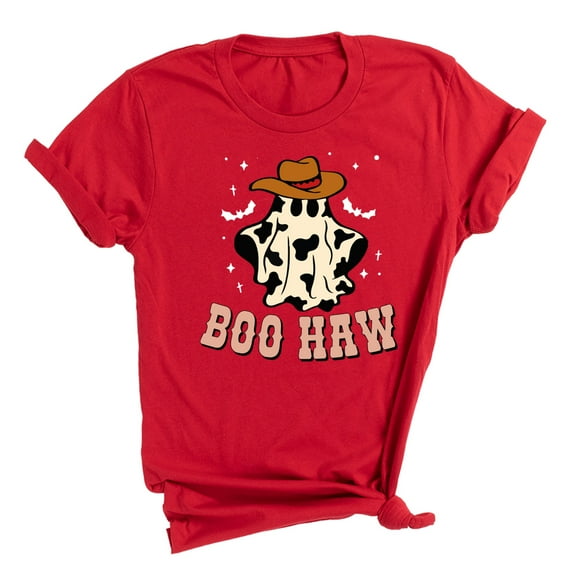 Boo Haw Shirt - Cute Ghost T-Shirt - Halloween Shirt for Women & Men - Retro Fall Graphic Tee - Red