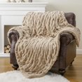 thumbnail image 3 of Cream Faux Fur Throw Blanket, Double Side Ruched Rabbit Fur Blanket for Couch, Bed, Super Soft Cozy Fuzzy Mink Blanket, 50"x60"(Ivory), 3 of 10