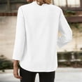thumbnail image 4 of Linen Shirts for Women Summer Tops - Roll Up 3/4 Sleeve Notched V Neck Dressy Casual Blouses Trendy Fashion Clothing White 2XL, 4 of 7