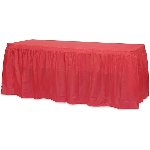 Nvzi 2 juegos de faldones de plástico para mesas rectangulares con manteles, cubierta de mesa de plástico desechable, 53,93" x 107,87" para fiestas de cumpleaños (rojo)