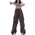 thumbnail image 3 of Pantalones Cargo Mujer Holgados Paracaídas Cordón Cintura Elástica Casual Pierna Ancha Moda Y2K Adolescentes Niñas Sueltos Senderismo Pantalones, 3 of 5