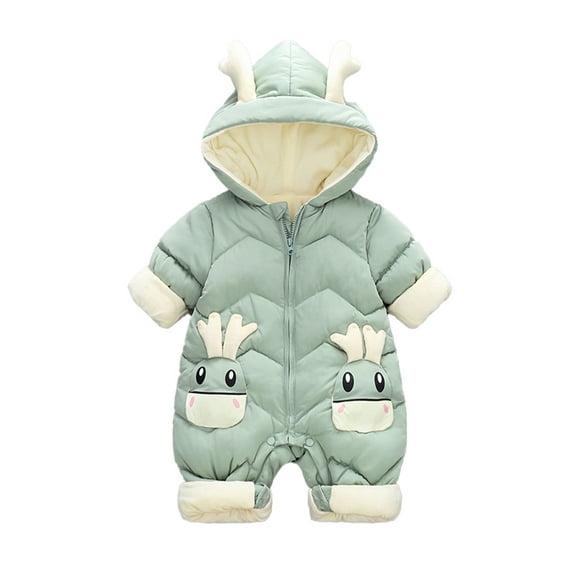 KYAIGUO Newborn Fleece Footie Bodysuit Baby Hooded Warm Jumpsuit Thicken Romper Cartoon Onesies Fall Winter Outwear Snowsuit for Girls Boys 6-24 Months