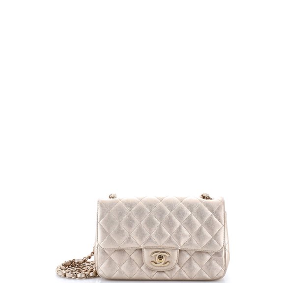 Pre-Owned Classic Single Flap Bag Quilted Metallic Lambskin Mini By Rebag