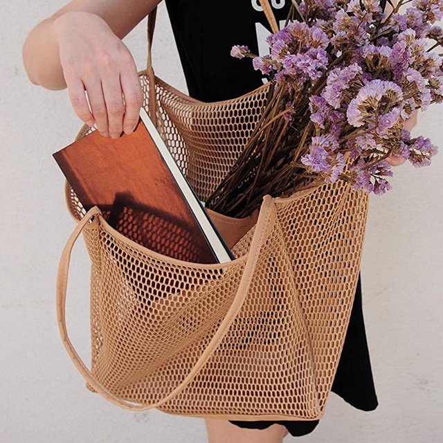 Beach Bags Mesh Shoulder Tote Transparent Lady Bathing Swimming Bag Outdoor Handbag Multi-function Durable American Style Lady Orange