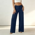 thumbnail image 4 of aohooy Women Pants Wide Leg High Waist Summer Casual Button Up Palazzo Work Pant Beach Vacation Comfort Trousers with Pockets Blue,M, 4 of 8