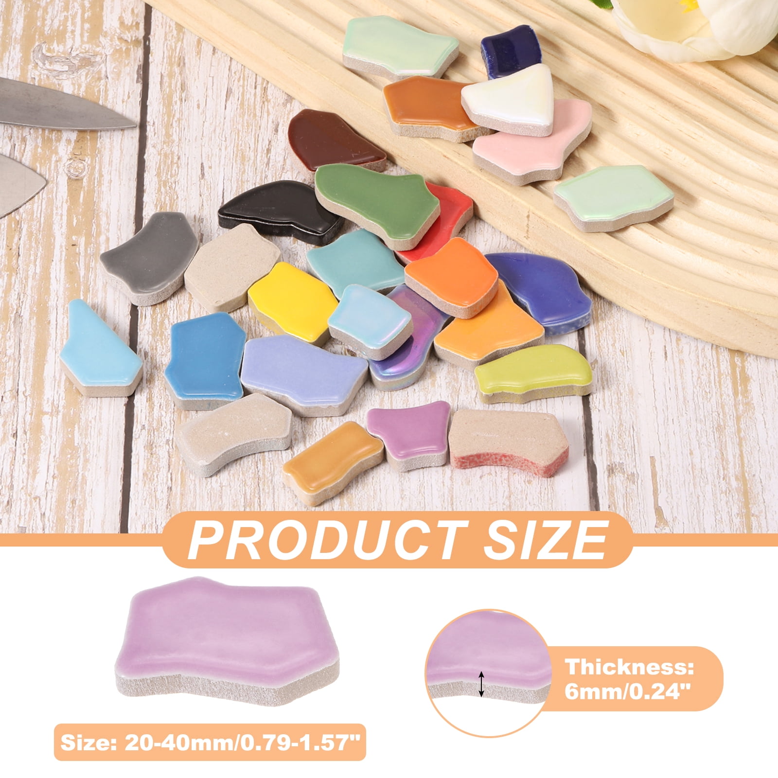 Uxcell 500g/1.1LB Irregular Ceramics Mosaic Tiles, 0.79"-1.57" Mosaic Stained Tile Broken Porcelain Pieces Stones Bulk for DIY Craft Making Vases Home Decoration, Light Color Series
