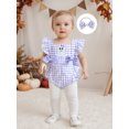 thumbnail image 4 of Miaouyo Infant Baby Girls Halloween Romper 0 3 6 12 18 Months Pumpkin Print Fly Sleeves Square Neck Jumpsuits and Cute Headband, 4 of 9