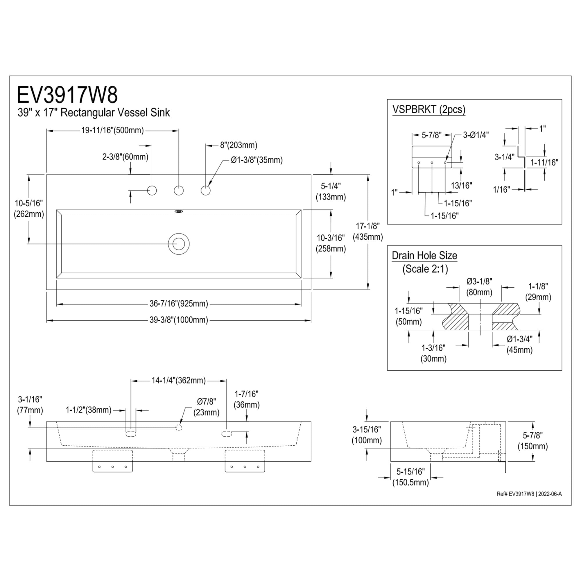 Kingston Brass EV3917W8 Anne 39-Inch Ceramic Rectangular Vessel Sink (8-Inch Centers) in White