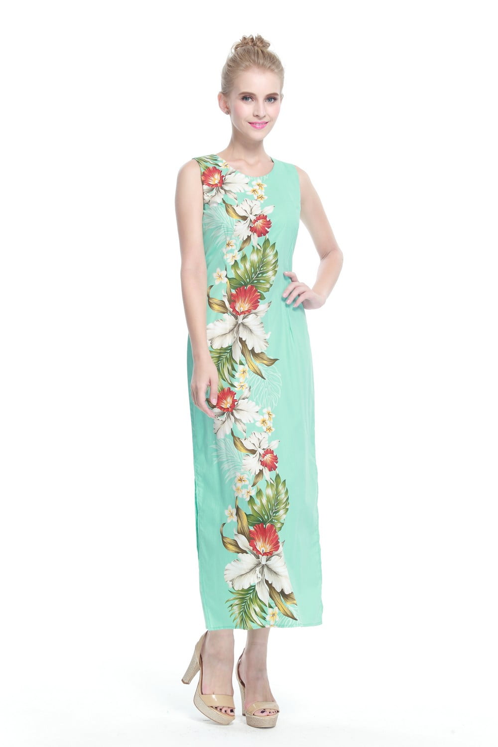 Hawaii Hanogver Made In Hawaii Women's Hawaiian Luau Long Tank Dress in Black Side Orchid