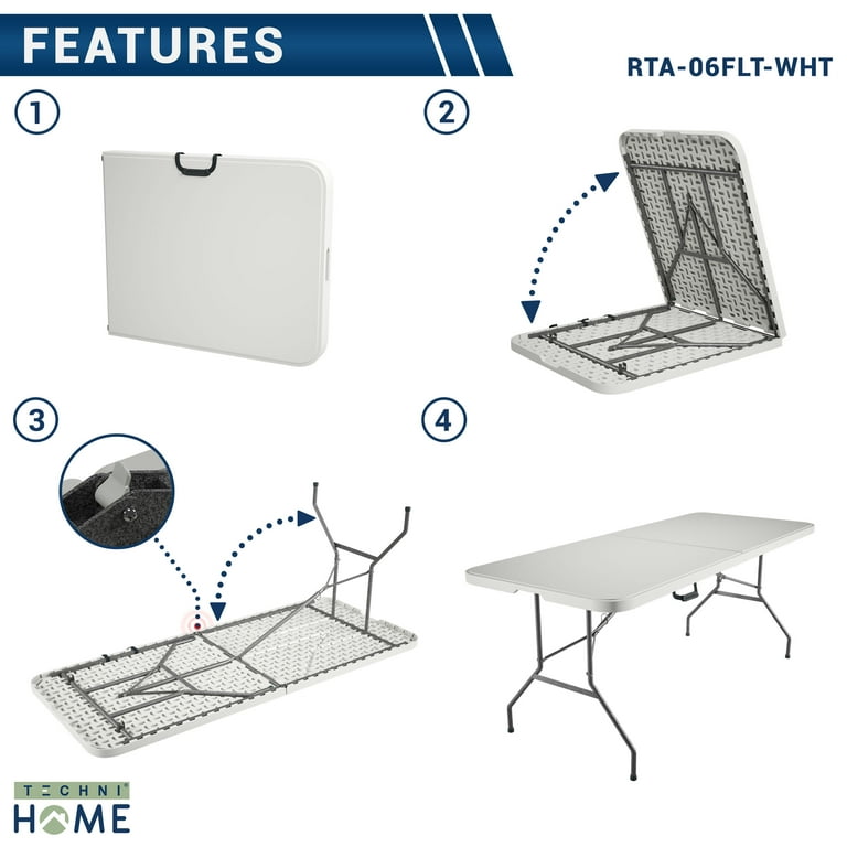 Techni Home 6 ft Granite White Folding Table with Easy-Carry