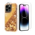 thumbnail image 1 of NIFFPD iPhone 14 Pro with Screen Protector + Camera Lens Protector, Bling Glitter Quicksand Sparkle Clear & Shockproof Protective Cover iPhone 14 Pro 6.1" Rose+Gold, 1 of 6