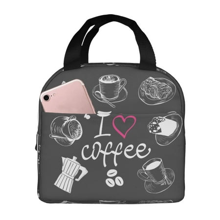 Insulated Lunch Bag for Women Men - I Love Coffee Leakproof Cooler Lunch Box for Women Men  Lunch Tote Bags for Work School Picnic Travel