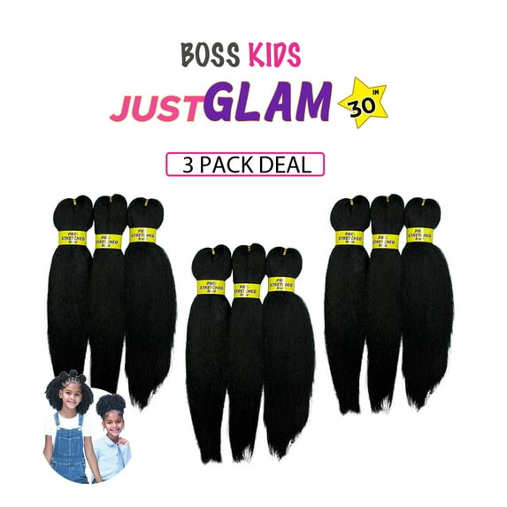 Bobbi Boss 3x Just Glam Braid Kanekalon Jumbo Braid Pre Stretched X Pression Hair 3x 30” ( 1B Off Black 3 Packs )
