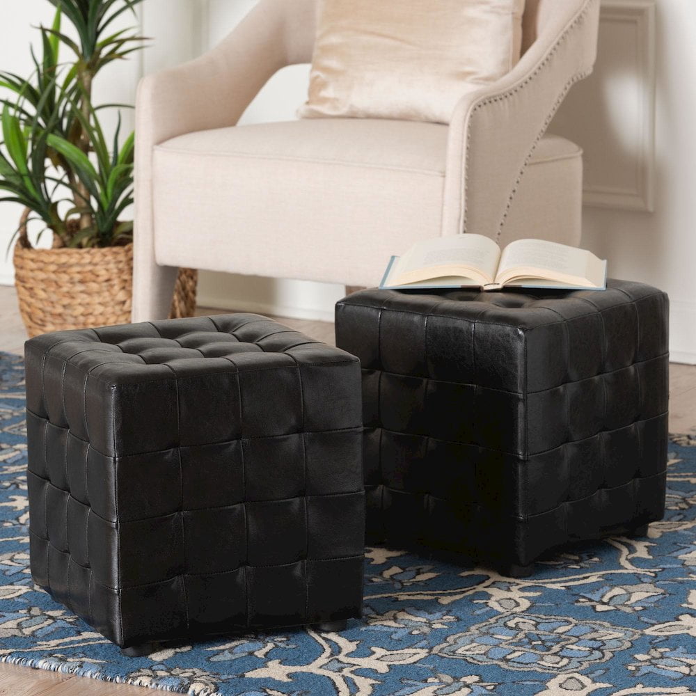 Baxton Studio Siskal Black Modern Cube Ottoman (Set of 2)