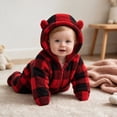 thumbnail image 4 of Maqroz Kids Boy Girl Plaid Fleece Romper Long Sleeve Hooded Jumpsuit Pajamas Winter Warm Bodysuit Sleepwear, 4 of 6