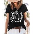 thumbnail image 3 of Good Vibes Only Women's T-Shirt, Short Sleeve Tee Shirts Casual Tops Wild Flower Crewneck T Shirt for Women, 3 of 8