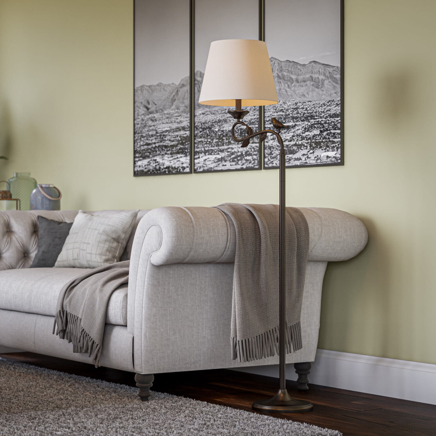 Kenroy Home Birdsong 60'' Dimmable Floor Lamp with Oatmeal Fabric Empire Shade Transitional Floor Light Fixture for Living Room, Bedroom, or Office, Oil Rubbed Bronze