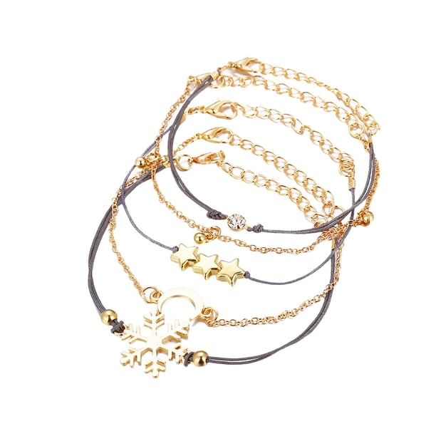 Señora copo de nieve pulsera brazalete de la personalidad Set Estrella de cinco piezas Set de cuerda Luna pulseras